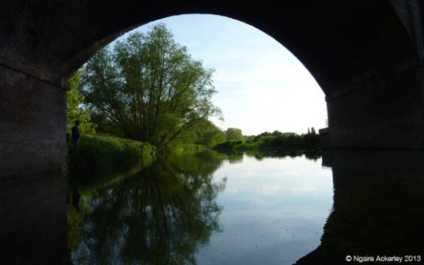 View under bridge along canal