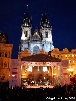 Cathedral, stage and Easter markets in Prague
