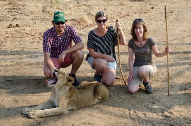 Cam, Emma and I with a 9 month old lion