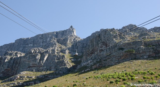View going up Table Mountain on the cable car