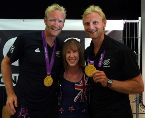 Giants Eric Murray and Hamish Bond and little me at Kiwi House, 2012