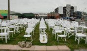 185 white chairs pay tribute to earthquake victims