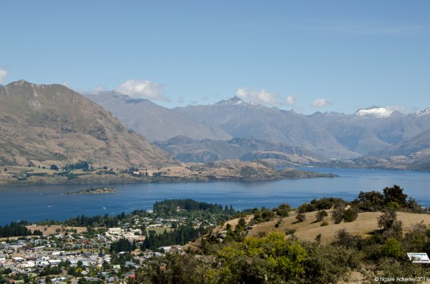 View of Lake Wanaka walking up Mount Iron