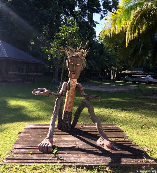 character sculptures, Pulau Tiga, Borneo