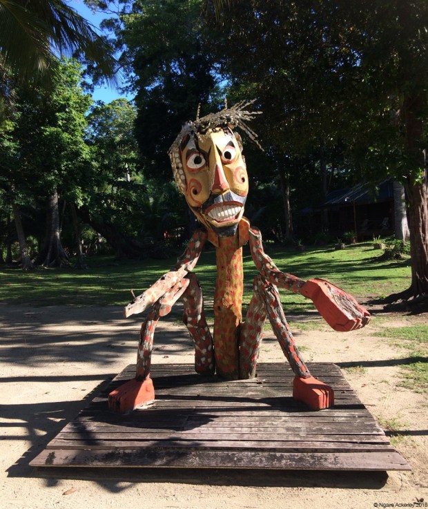 character sculptures, Pulau Tiga, Borneo